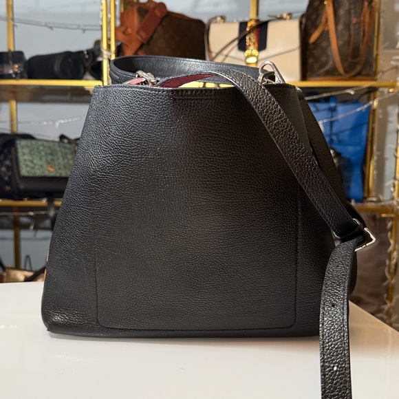 MCM Sarah Black Calfskin Leather & Cognac Visetos Hobo Shoulder Crossbody Bag - Picture 6 of 14